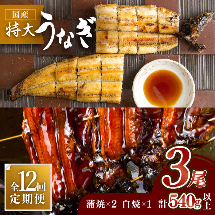 【12回定期便】こだわりの国産うなぎ蒲焼・白焼3枚セット（うなぎ蒲焼2枚・白焼1枚）【丸安】 [FAD005]