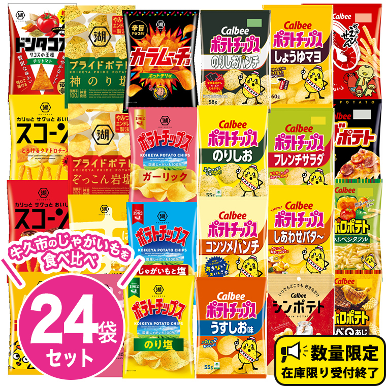 カルビー 湖池屋 人気 24種 詰め合わせ お楽しみ スナック菓子 セット カルビー 湖池屋 ポテトチップス ポテチ お菓子 おかし 大量 スナック おつまみ ジャガイモ じゃがいも まとめ買い Calbee ポテト おまかせ 数量限定