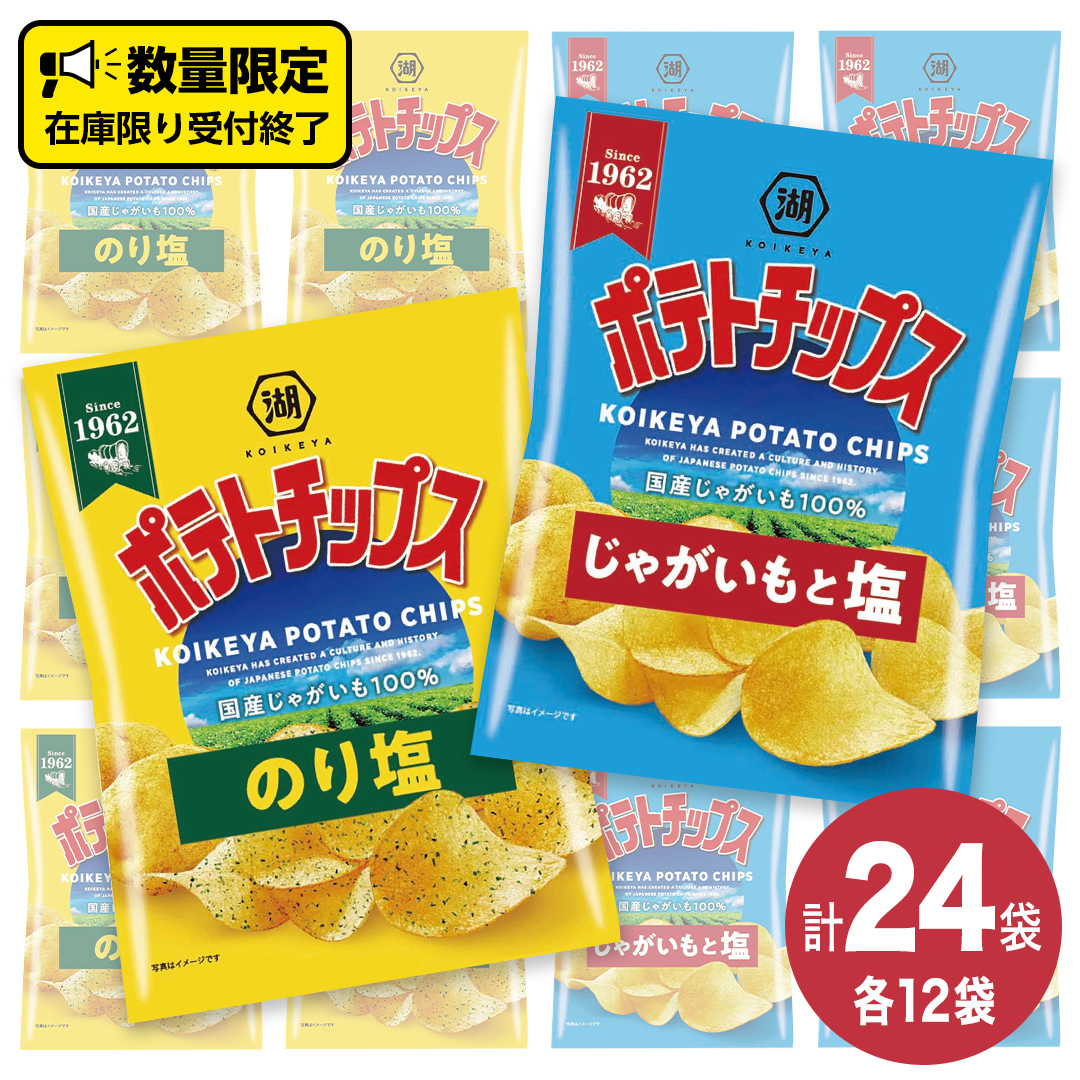 湖池屋 ポテトチップス 2種類アソート (のり塩・じゃがいもと塩)(各12袋・計24袋) ポテチ お菓子 おかし 大量 スナック おつまみ ジャガイモ じゃがいも まとめ買い スナック菓子 数量限定