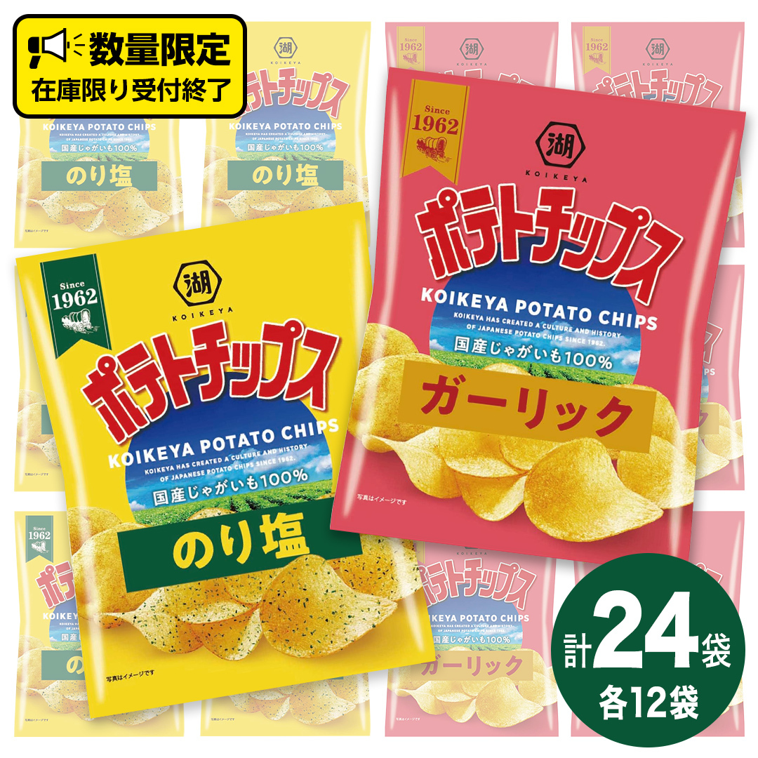 湖池屋 ポテトチップス 2種類アソート (のり塩・ガーリック)(各12袋・計24袋) ポテチ お菓子 おかし 大量 スナック おつまみ ジャガイモ じゃがいも まとめ買い スナック菓子 数量限定
