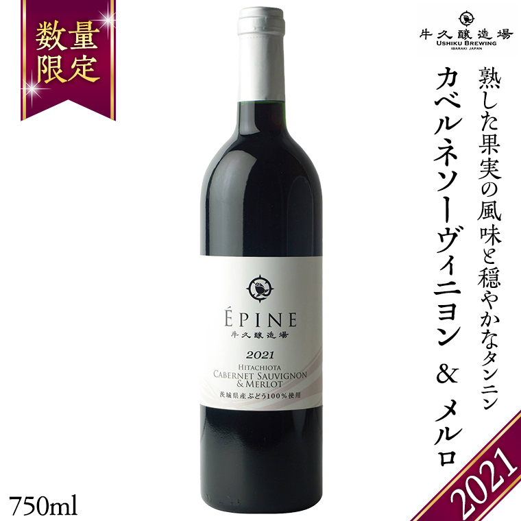 【 数量限定 】エピヌ カベルネソーヴィニヨン & メルロ 2021 茨城県産 牛久醸造場 日本ワイン 赤ワイン 750ml × 1本 やや辛口 ミディアムボディ お酒 贈り物 ドライプルーン