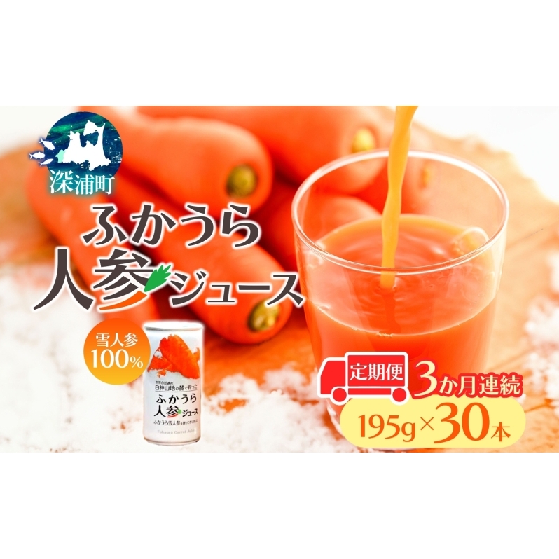3カ月定期便 ふかうら 人参 ジュース 195g 30本 雪人参 にんじん ニンジン 飲み物 飲料 ドリンク 野菜ジュース 贈り物 ギフト 缶ジュース 野菜 果汁 お取り寄せ 送料無料 常温 つがるにしきた農業協同組合 青森県 深浦町