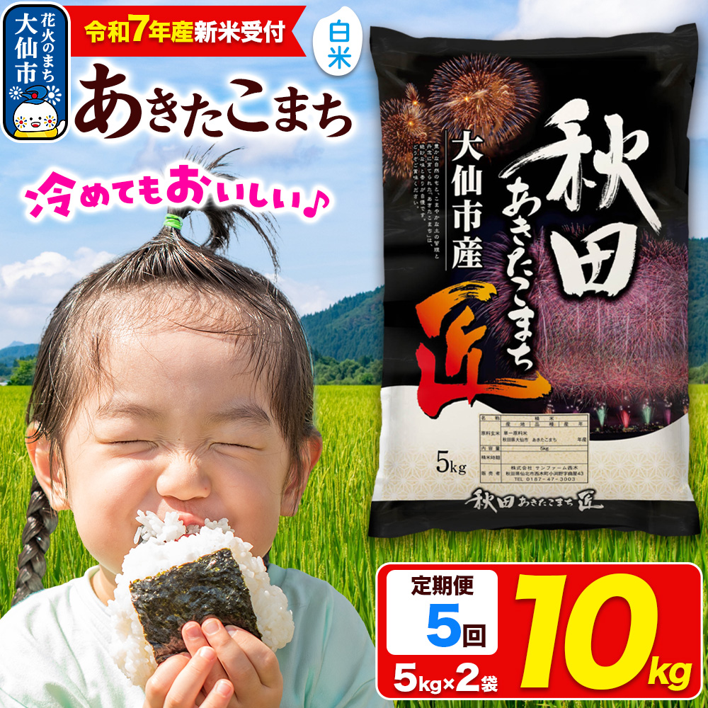 ＜令和7年産 新米受付＞《定期便5ヶ月》米【白米】秋田県大仙市産 あきたこまち 精米 10kg（5kg×2袋）令和7年産