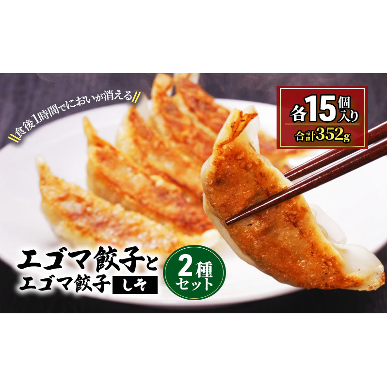 エゴマ餃子とエゴマ餃子（しそ）2種セット（各15個入）　　【無臭・肉汁・ジューシー・もちもち・手作り】