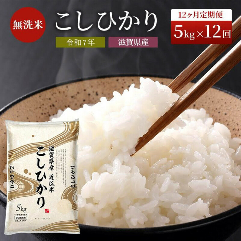 【令和7年産新米】滋賀県産 定期便 12ヶ月 こしひかり BG無洗米 5kg ふるさと応援特別米 無洗米 お米 こめ コメ おこめ 白米 コシヒカリ 12回
