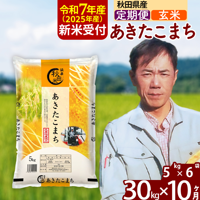 ※令和7年産 新米予約※《定期便10ヶ月》秋田県産 あきたこまち 30kg【玄米】(5kg小分け袋) 2025年産 お届け周期調整可能 隔月に調整OK お米 みそらファーム