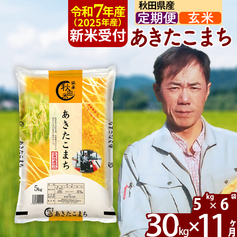 ※令和7年産 新米予約※《定期便11ヶ月》秋田県産 あきたこまち 30kg【玄米】(5kg小分け袋) 2025年産 お届け周期調整可能 隔月に調整OK お米 みそらファーム