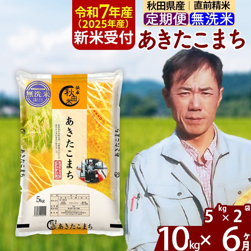 ※令和7年産 新米予約※《定期便6ヶ月》秋田県産 あきたこまち 10kg【無洗米】(5kg小分け袋) 2025年産 お届け周期調整可能 隔月に調整OK お米 みそらファーム