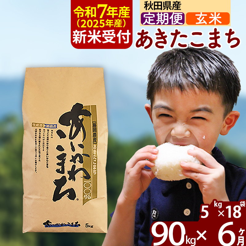 ※令和7年産 新米予約※《定期便6ヶ月》秋田県産 あきたこまち 90kg【玄米】(5kg小分け袋) 2025年産 お届け時期選べる お届け周期調整可能 隔月に調整OK お米 藤岡農産