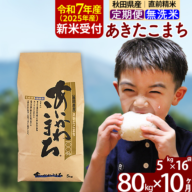 ※令和7年産 新米予約※《定期便10ヶ月》秋田県産 あきたこまち 80kg【無洗米】(5kg小分け袋) 2025年産 お届け時期選べる お届け周期調整可能 隔月に調整OK お米 藤岡農産