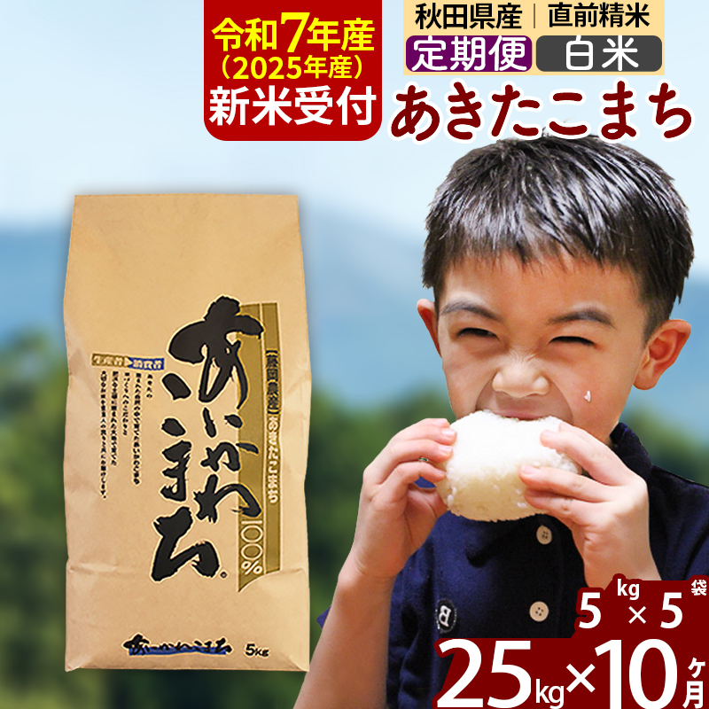 ※令和7年産 新米予約※《定期便10ヶ月》秋田県産 あきたこまち 25kg【白米】(5kg小分け袋) 2025年産 お届け時期選べる お届け周期調整可能 隔月に調整OK お米 藤岡農産