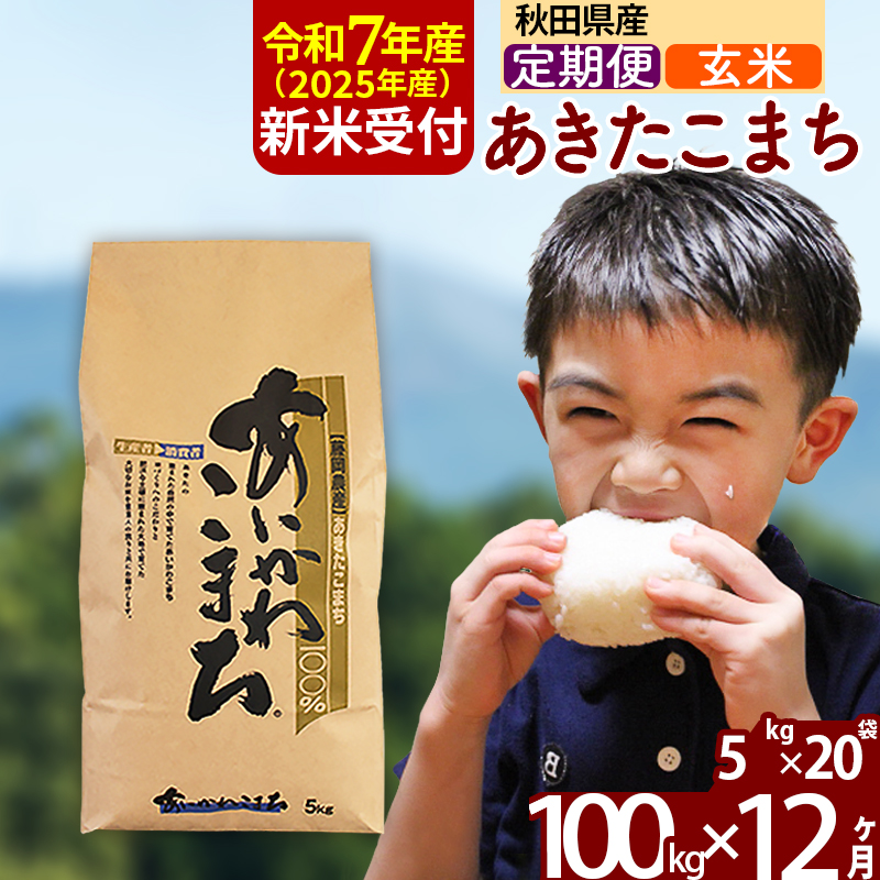 ※令和7年産 新米予約※《定期便12ヶ月》秋田県産 あきたこまち 100kg【玄米】(5kg小分け袋) 2025年産 お届け時期選べる お届け周期調整可能 隔月に調整OK お米 藤岡農産
