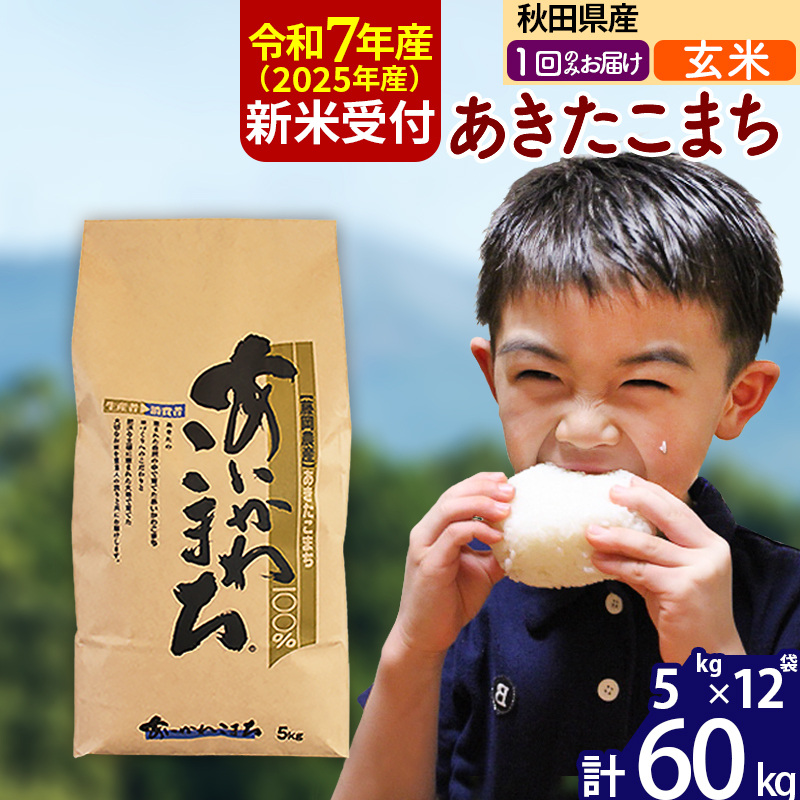※令和7年産 新米予約※秋田県産 あきたこまち 60kg【玄米】(5kg小分け袋) 【1回のみお届け】2025年産 お届け時期選べる お米 藤岡農産