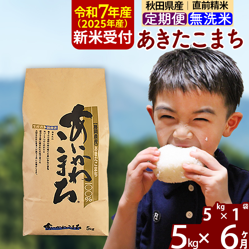 ※令和7年産 新米予約※《定期便6ヶ月》秋田県産 あきたこまち 5kg【無洗米】(5kg小分け袋) 2025年産 お届け周期調整可能 隔月に調整OK お米 藤岡農産