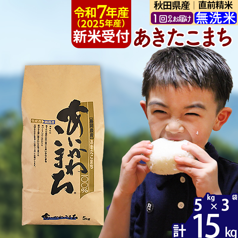 ※令和7年産 新米予約※秋田県産 あきたこまち 15kg【無洗米】(5kg小分け袋)【1回のみお届け】2025産 お米 藤岡農産