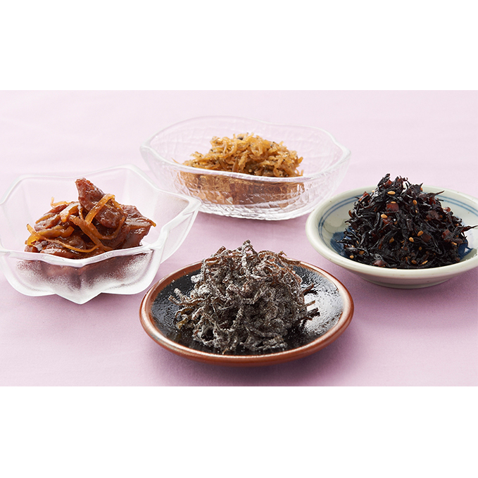 小豆島 こだわり 佃煮 4種 セット 詰め合わせ 梅ひじき ちりめん山椒 塩吹昆布 畑のビーフ ご飯のお供 ごはんのお供 惣菜 副菜 おつまみ つまみ つくだ煮 佃煮詰め合わせ こんぶ 大豆ミート 食品 香川 香川県 土庄町