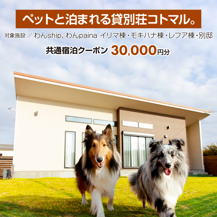 ペットと泊まれる貸別荘コトマル。 共通宿泊クーポン 3万円分