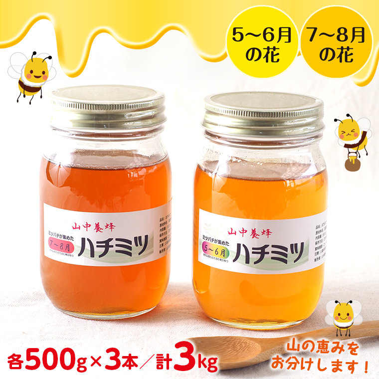 Q-15z 【自然のまま】富津産ハチミツ食べ比べ500g×6本 計3kg