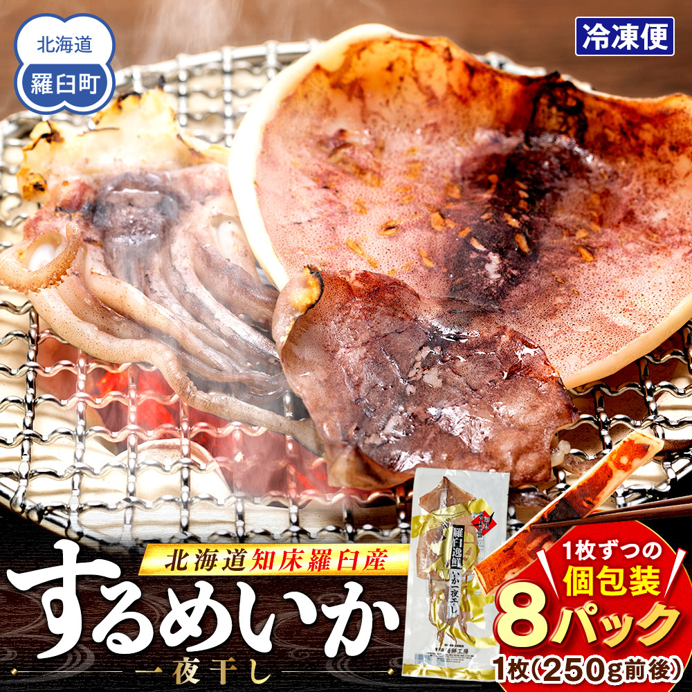 知床羅臼産するめいか一夜干し(1枚 250g 前後)8枚セット 生産者 支援 応援
