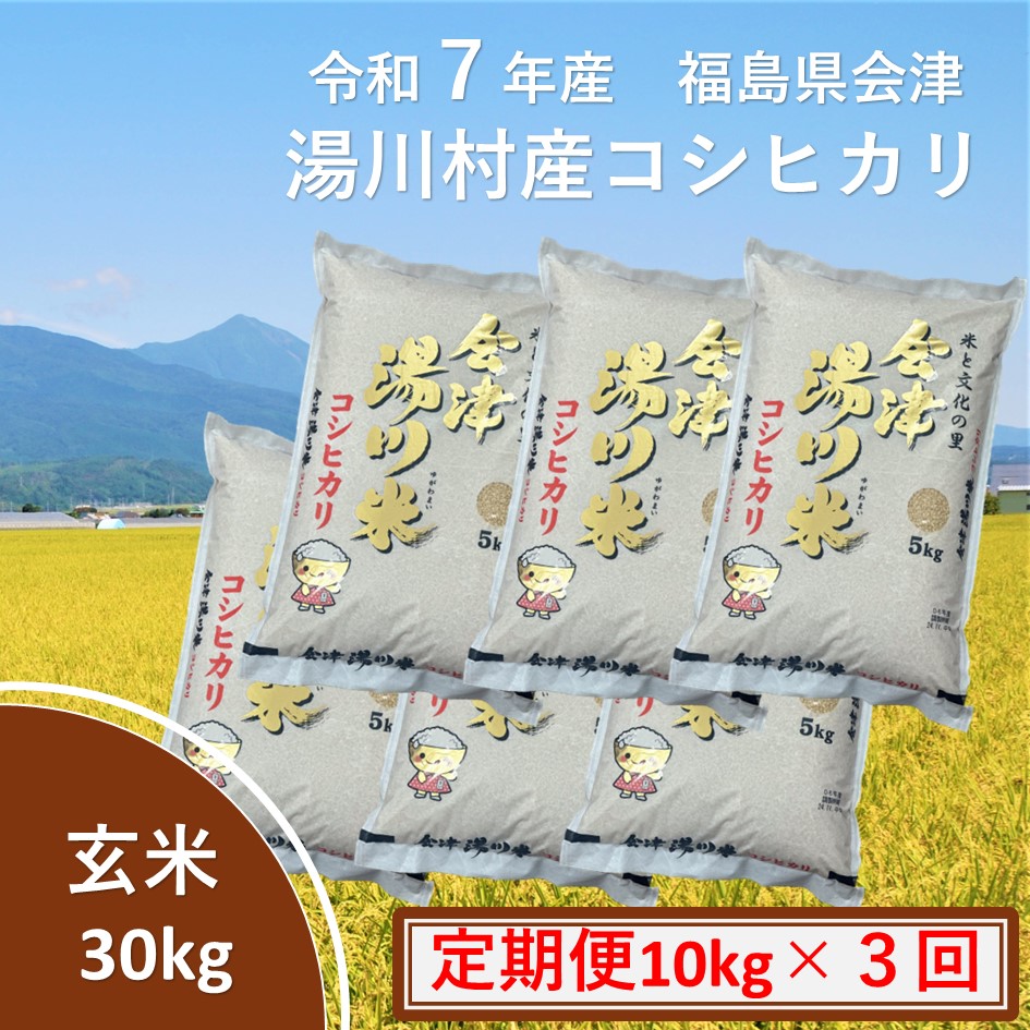 令和7年産湯川村産コシヒカリ 玄米30kg(10kg×3回)[全3回定期便 R7.10月・12月・R8.2月発送]