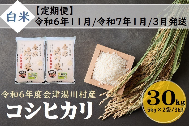 38 令和6年産 会津 湯川村産コシヒカリ 精米(白米)30kg(5kg×2袋)[全3回 定期便 11月・1月・3月発送]