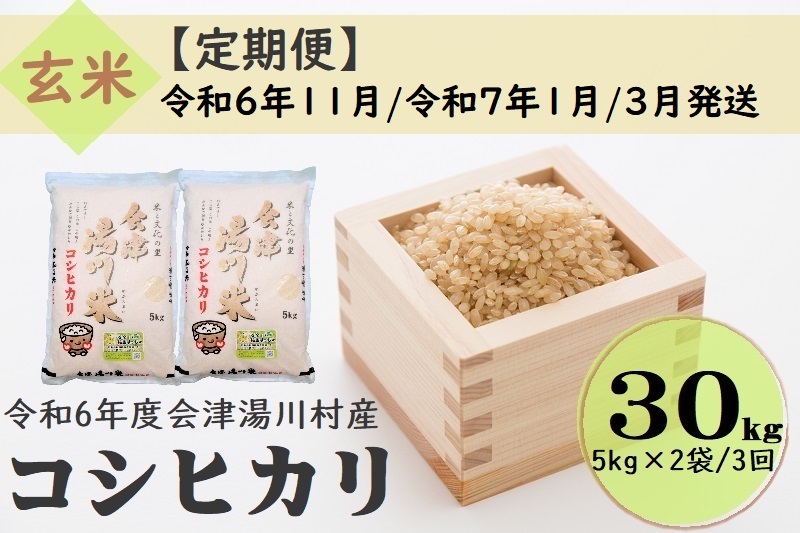 57 令和6年産 会津 湯川村産コシヒカリ 玄米30kg(5kg×2袋)[全3回 定期便 11月・1月・3月発送]