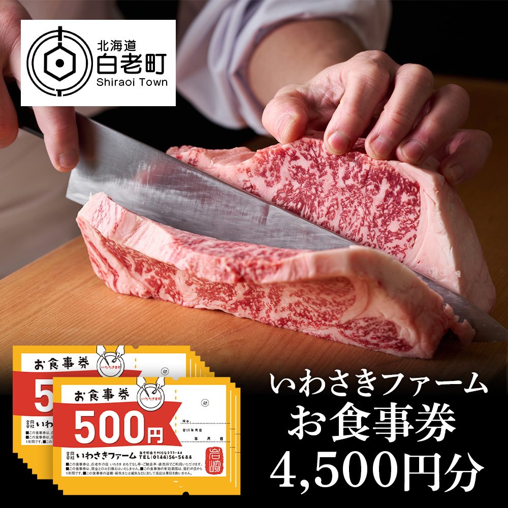 いわさきファーム お食事券 4,500円分 レストラン ギフト 牛肉 白老牛 北海道 白老町 チケット