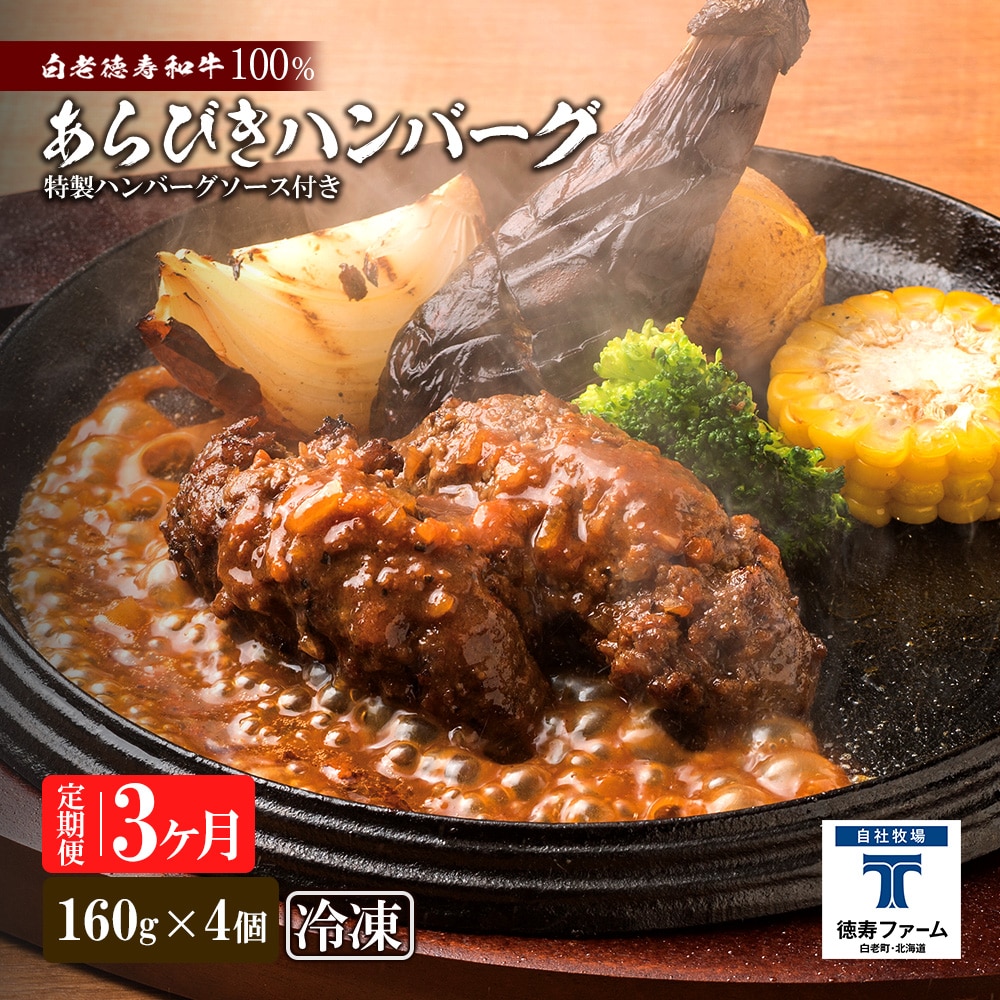 定期便 3カ月 和牛 粗びき 生 ハンバーグ 4個セット デミグラスソース付き 160g×4袋