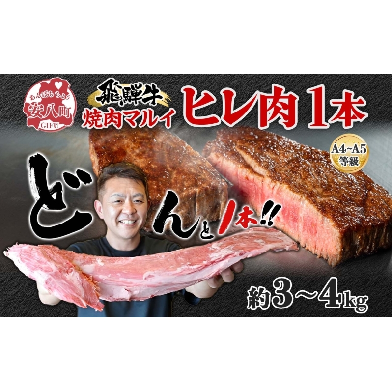 飛騨牛 ヒレ肉 ブロック A4～A5等級 1本 約3～4kg 3～4分割 ヒレ シャトーブリアン 肉 牛肉 ブランド牛 お肉 和牛 贅沢 お取り寄せ ご褒美 ステーキ 豪華 グルメ 焼肉 BBQ パーティー ギフト 贈り物 自家用 贈答用 焼肉マルイ 岐阜県 【 安八町 】
