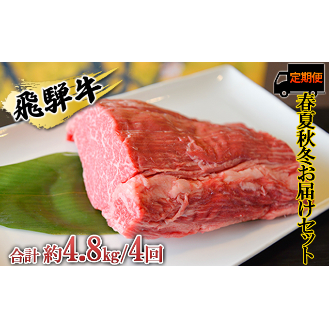 飛騨牛 春夏秋冬お届けセット　A4～A5等級使用（4回合計約4.8kg） お肉 牛肉 ヒレ 焼肉 すき焼き 