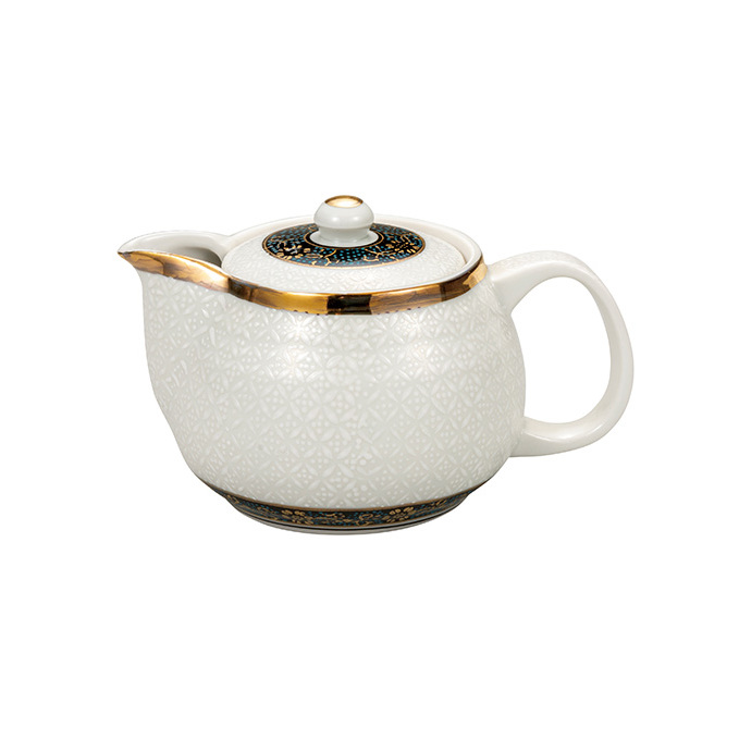 九谷焼　 ポット急須　白七宝　（網付）　a03 