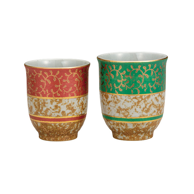 九谷焼　 組湯呑　金唐草　a03 