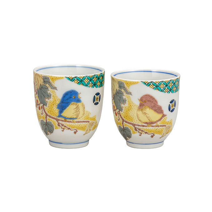 九谷焼　 組湯呑 　小紋吉田屋雀　a03 