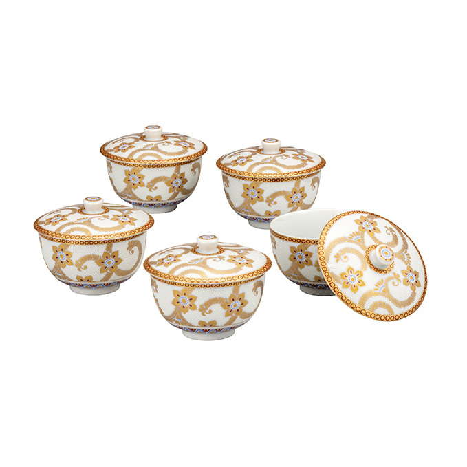 九谷焼　 蓋付汲出揃　白粒金唐草　a03 