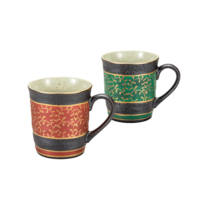 九谷焼　 ペアマグカップ　金唐草　a04 