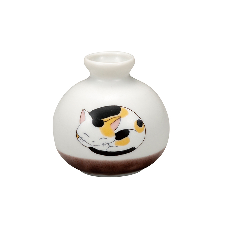 九谷焼　1.8号小つぼ花生　眠り猫　みけ 