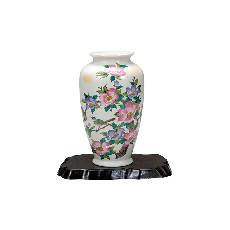 九谷焼　8号花瓶　花鳥（台付） 