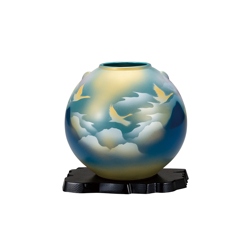 九谷焼　7号花瓶　雲海鶴（台付） 