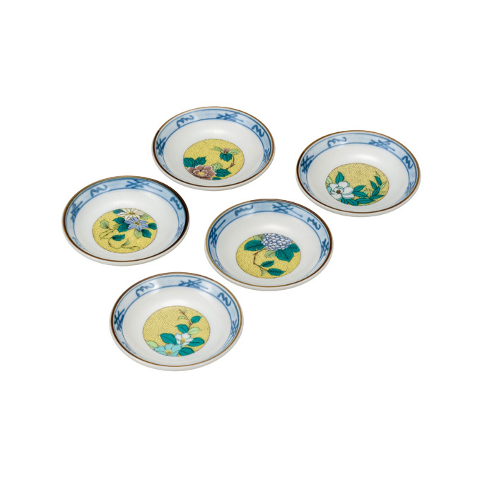 九谷焼　3号皿揃 　吉田屋草花　(5枚セット） a01 食器 キッチン雑貨 キッチンアイテム 雑貨 小物 お皿 丸皿 豆皿 食卓 テーブルコーディネート 