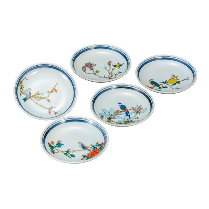 九谷焼　4.5号皿揃　花鳥絵変り（5枚セット）a01 食器 キッチン雑貨 キッチンアイテム 雑貨 小物 お皿 丸皿 食卓 テーブルコーディネート 