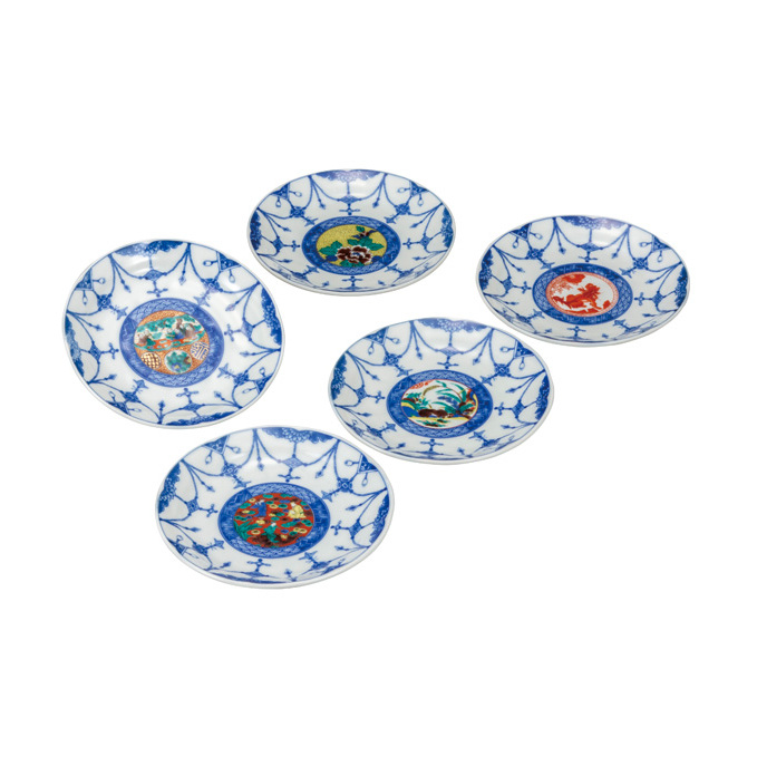 九谷焼　5.2号皿揃　時代絵 （5枚セット）a01 工芸品 