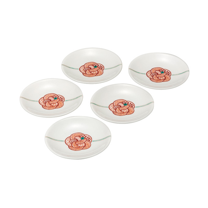 九谷焼　4号皿揃　赤絵水引文 （5枚セット）a01 食器 キッチン雑貨 キッチンアイテム 雑貨 小物 お皿 丸皿 食卓 テーブルコーディネート 普段使い 贈り物 