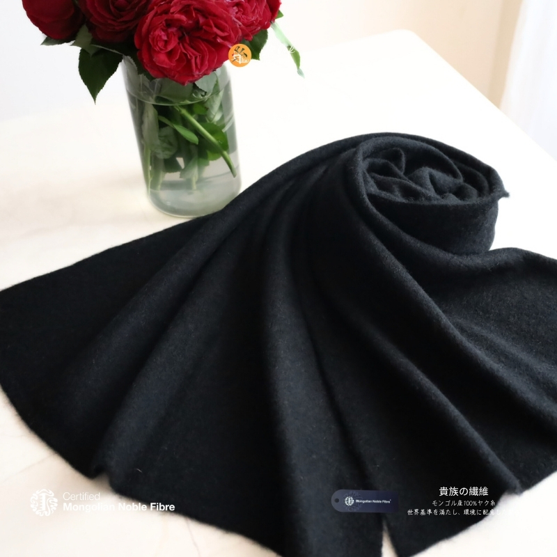 『Noble Fibre』100％ヤク・大判ストール ブラック G3338