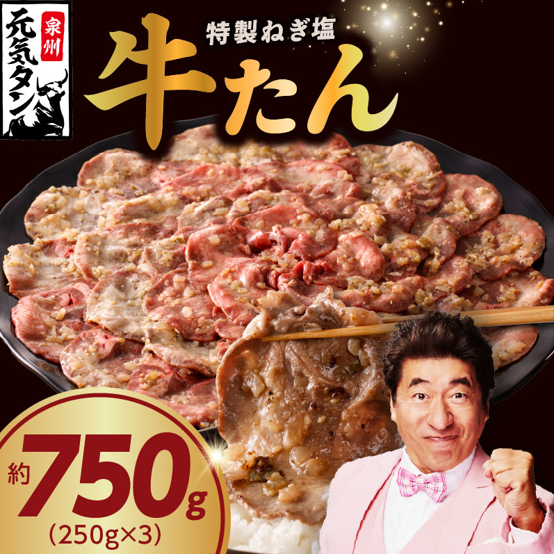 ねぎ塩 牛たん 750g 小分け 250g×3【牛タン 牛肉 焼肉用 薄切り 訳あり サイズ不揃い】 G1777