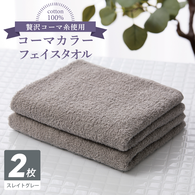 コーマカラーフェイスタオル 2枚（スレイトグレー) 【泉州タオル 国産 吸水 薄手 普段使い 無地 シンプル 日用品】 005A615