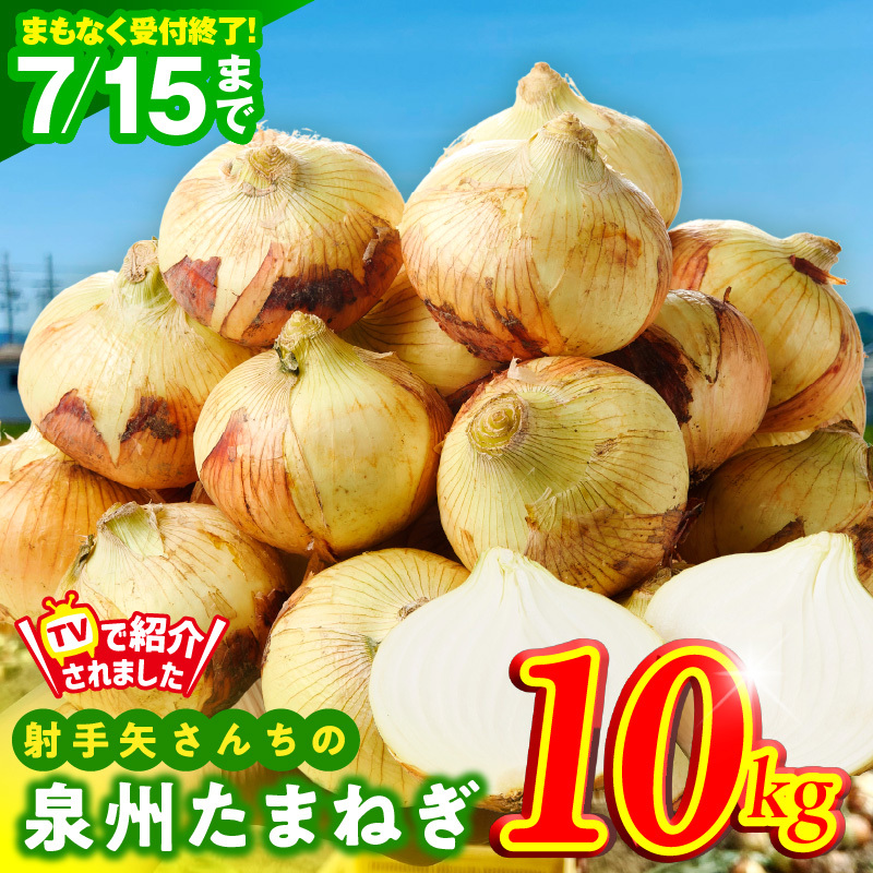 【TVで紹介！】射手矢さんちの泉州たまねぎ 10kg【玉ねぎ タマネギ 玉葱 甘い 野菜 国産 期間限定 オニオン スライス サラダ カレー シチュー バーベキュー BBQ 肉じゃが】 G1498