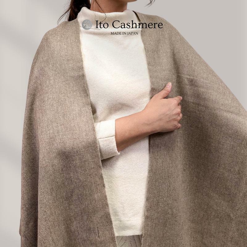 【100％ピュアカシミヤ】大判ストール フリンジ付き オーガニックベージュ【高級 カシミア おしゃれ ファッション 防寒 かしみあ】 099H3510