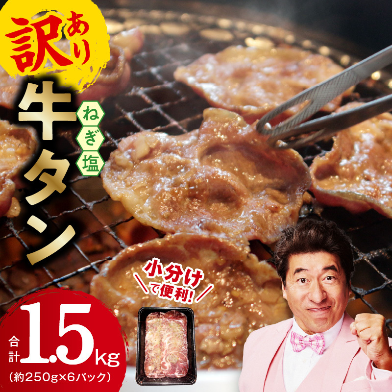牛たん 1.5kg ねぎ塩味 小分け 250g×6【成型 牛タン 牛肉 焼肉 BBQ 薄切り ぎゅうたん スライス 訳あり サイズ不揃い 期間限定 家計応援】 010B1531