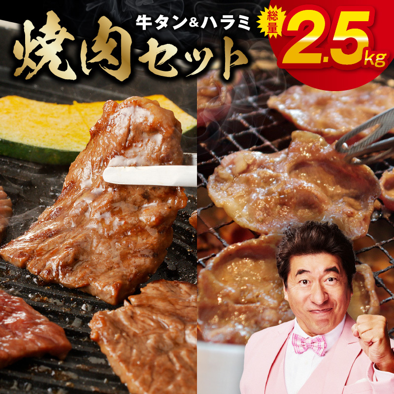 牛タン＆牛ハラミ 総量 2.5kg 焼肉セット【成型牛たん ハラミ 牛肉 焼肉用 薄切り 訳あり サイズ不揃い】 G1805