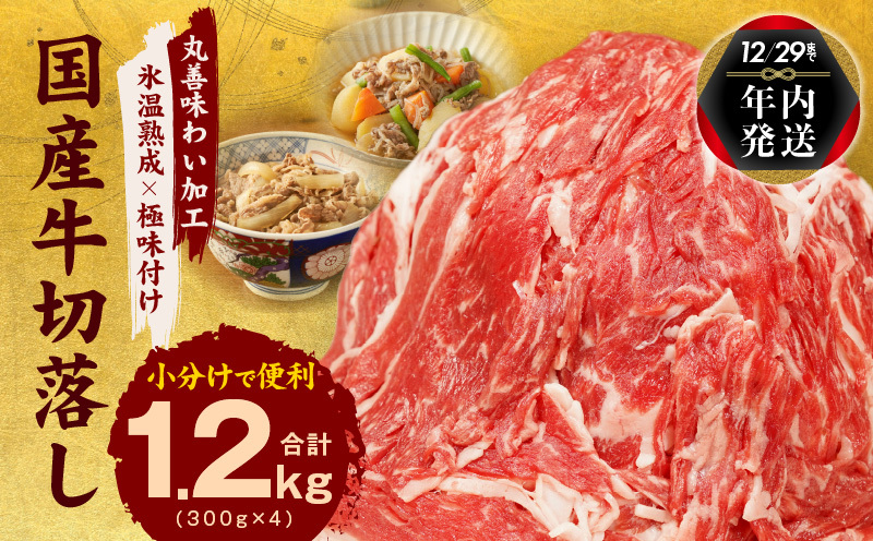 [年内発送]国産 牛肉 切り落とし 1.2kg(300g×4)丸善味わい加工[氷温熟成×極味付け] within2024 mrz0006y